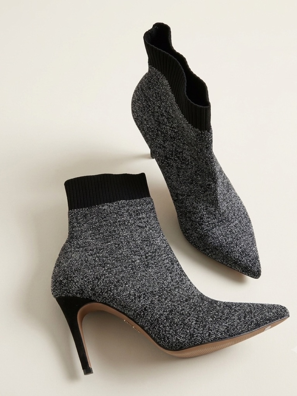 Black Suede Studio Sz 9 Metallic Silver Pointy Toes Sock High Heels Boots